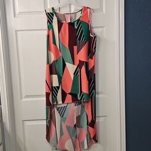 NWOT Polychrome Geometric Cover Up/Tunic Sleeveless High Low Longline XL
